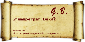 Gremsperger Bekő névjegykártya
